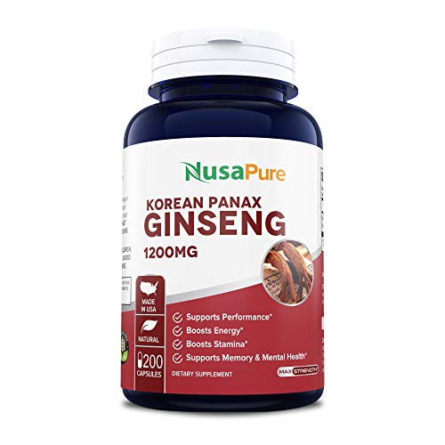 Red Korean Panax Ginseng 1200mg 200 Caps (Non-GMO & Gluten Free) Improve Stamina, Optimize Performance, Mental Health Pills - Extra Strength Ginsenosides