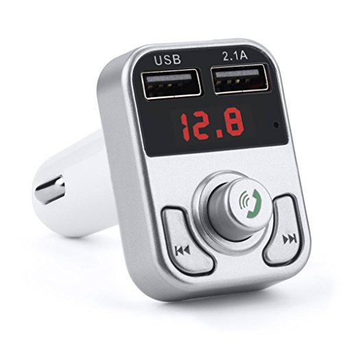 Ecosin Multifunctional Car FM Transmitter Wireless Radio Adapter USB Charger Mp3 Player (Silver)
