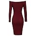 Women Off Shoulder Rib Knitted Pencil Midi Sweater Dress Solid