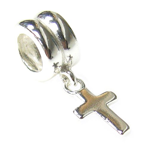 Queenberry Sterling Silver Cross Dangle European-style Bead Charm