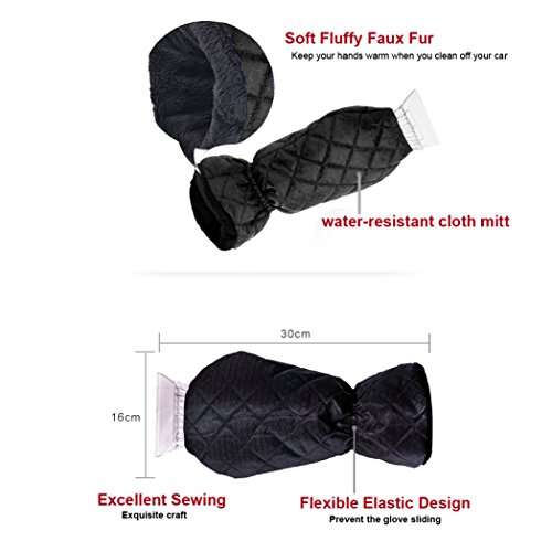 Ice Scraper Mitt Windshield Snow Scrapers with Waterproof Snow Remover Glove Lined of Qualited Fleece for Car (Black) - Thumbnail 3