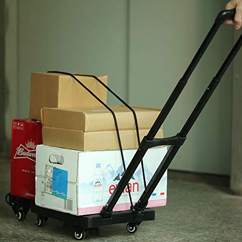 Upgraded Multifunctional Folding Hand Truck Dolly with Carrying Capacity up to 440LBS. 6 Wheels, 360 Rotating Platform Collapsible Trolley Cart for Shopping, Moving, Travelling, Auto and Office Use.