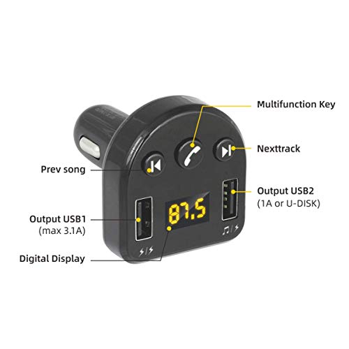Bluetooth FM Transmitter for Car, TIANSHILI Wireless Bluetooth FM Radio Adapter Support Hands-Free Calling/USB Flash Drive MP3 Music Player and 2 USB Ports Charger