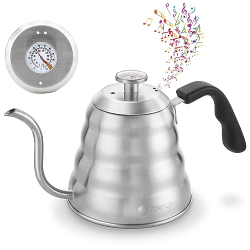 ZOMFLO Gooseneck Kettle Whistle With Thermometer For Coffee and Tea