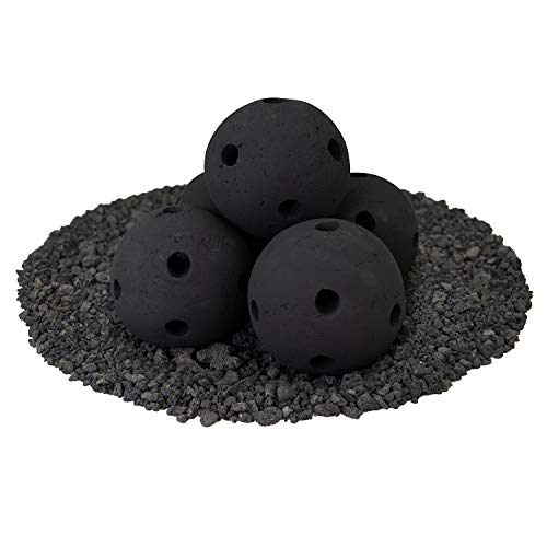 Hollow Ceramic Fire Balls | Set of 5 | Modern Accessory for Indoor and Outdoor Fire Pits or Fireplaces - Brushed Concrete Look | Midnight Black, 6 Inch - Thumbnail 4