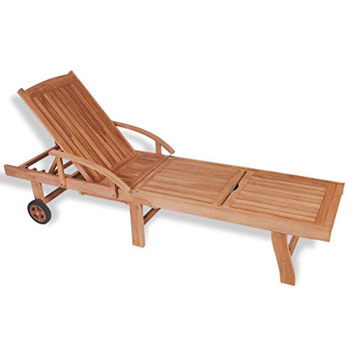 Sun Lounger Adjustable Reclining Wooden Sunlounger Solid Teak Wood Patio Sunbed Beach Chair Deck Chair Pool Sauna Furniture for Poolside,Patio,Garden Pool, Beach, Lawn - Thumbnail 2