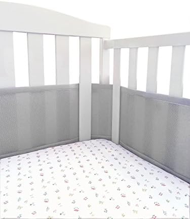 Teeny4Baby Breathable Crib Bumper Gray, Mesh Crib Liner