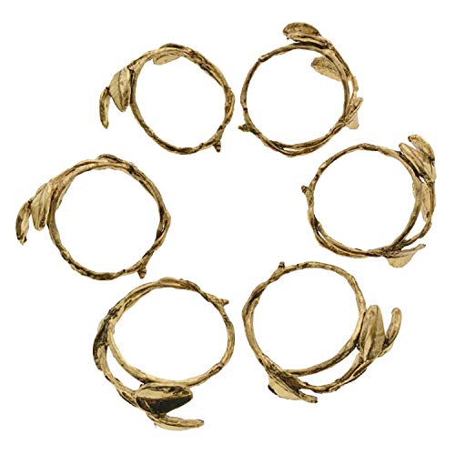 Decozen Napkin Rings for Dining Table Kitchen Table Coffee Table in Leaves Design Gold Finish Al Fresco Dining for Everyday Use Dinner Party and Occasional Use - Set of 6