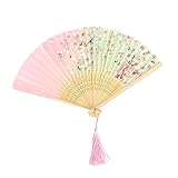 Tinksky Pack of Japanese Cherry Blossom Folding Fan Silk Foldable Fan with a Pink White Cover and a Light Purple Box, gift for Women Girls