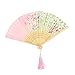 Tinksky Pack of Japanese Cherry Blossom Folding Fan Silk Foldable Fan with a Pink White Cover and a Light Purple Box, gift for Women Girls