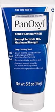 PanOxyl Acne Foaming Wash Benzoyl Peroxide 10% Maximum Strength Antimicrobial, 5.5 Oz