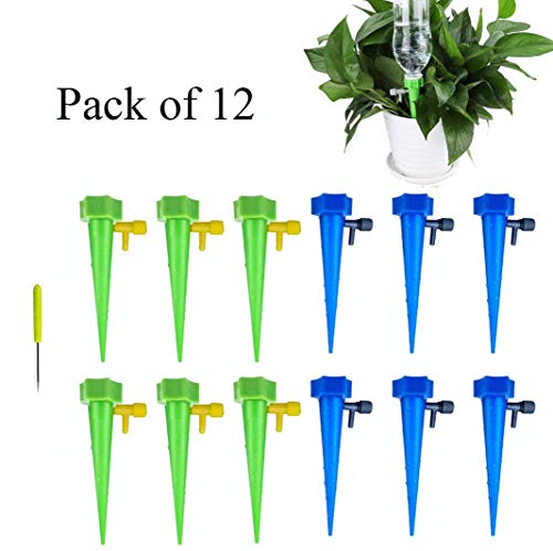【2019 New】 12 PCS Plant Spikes System with Slow Release Control Valve Switch Self Irrigation Watering Drip Devices for Outdoor Indoor Flower or Vegetables