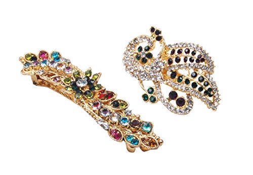 Krishna Handmade INDIAN Fancy MULTICOLOUR STONES HAIR CLIP - 1 No + SAREE BROACH - 1 No/Women Beauty & Hair Product/Total Qty - 2 Nos / [Krish-Earring-012]