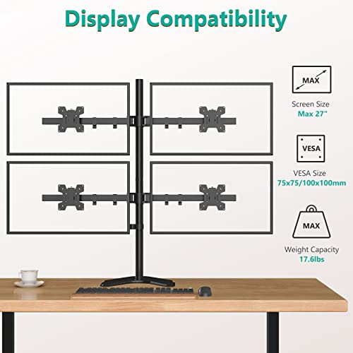 WALI Quad Monitor Stand, Free Standing 4 Monitor Stand Fully Adjustable
