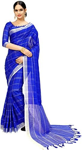 Art Decor Sarees Linen Saree with Blouse Piece (Linen 01 Blue_Blue_Free Size)