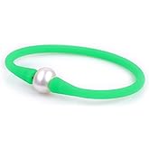 GEM-Inside Big 11mm Real Pearl Bridesmaid Green Mood Stackable Silicone Rubber Stretch Freshwater Cultured Pearl Jewelry Bracelets for women 7"