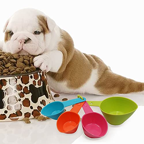 Pet Food Scoop Set, 4 Sizes Plastic Measuring Cups & 4 Sizes