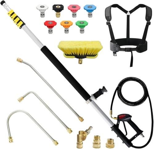 Gresonic 7.3m Telescopic Pole for Pressure Washer - Complete Kit with Brush, 2 Extensions, 7 Nozzles and Accessories