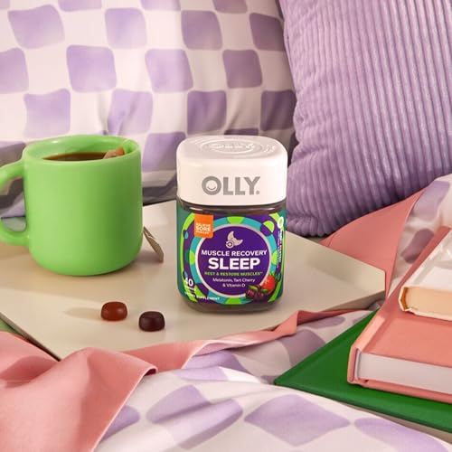 OLLY MUSCLE RECOVERY SLEEP GUMMIES, SLEEP AND SORE MUSCLE SUPPORT, 3MG MELATONIN, TART CHERRY, VITAMIN D, BERRY FLAVOR – 40 COUNT