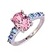Emsione 925 Silver Plated Oval Created Pink Topaz Promise Eternity Women's Band Rings Color Pink Size 9