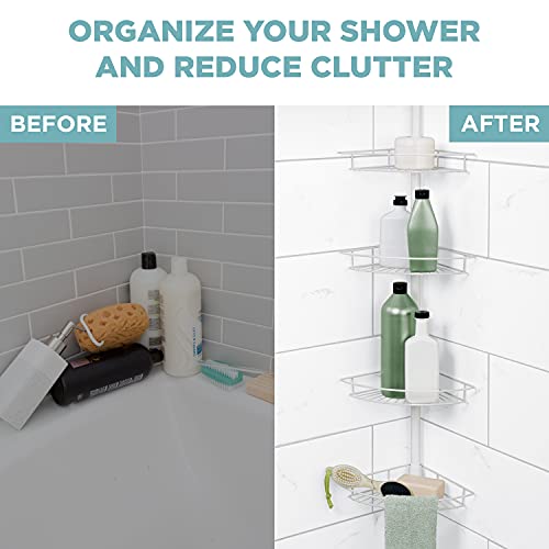 Zenna Home Tension Pole Shower Caddy, 4 Basket Shelves with BuiltIn