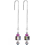 Body Candy Handcrafted 925 Silver Green Threader Earrings Created with Swarovski Crystals