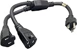 Cablelera Power Cord Extension & Splitter, NEMA 5-15P to NEMA 5-15R x 2, 16 AWG, 13A, 125V (ZADA33PQ-36)