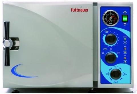 Heidolph Tuttnauer 3850M Autoclave Sterilizer Analog Model with 2 Stainless Steel Trays and Stand, 65L Capacity, 15" Diameter x 20" Length Chamber, 220V