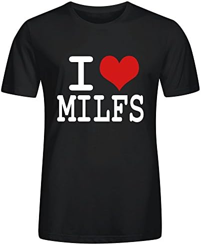 Lovect I Love Milfs Red Heart 100 Cotton Crew Neck Men T Shirt Black