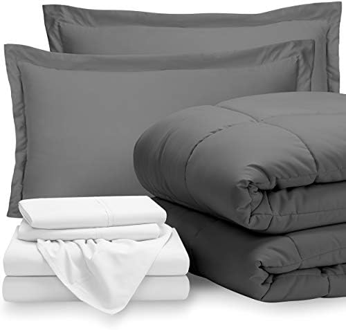 Amazon Com Bare Home Bedding Set 7 Piece Comforter Sheet Set California King Goose Down Alternative Ultra Soft 1800 Premium Hypoallergenic Breathable Bed Set Cal King Grey White Home Kitchen