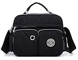 Tiny Chou Lightweight Waterproof Nylon Top-handle Handbag Compact Crossbody Shoulder Bag with Pockets Black