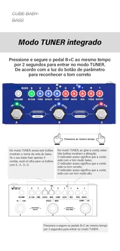 Cuvave cube baby Baixo/bass pedaleira, 26 portas, 7 sintonizadores modulares ajuste de excitação/equalização/efeito de compressão/efeito periférico/efeito espacial/IR/TUNER, Gravável e recarregável