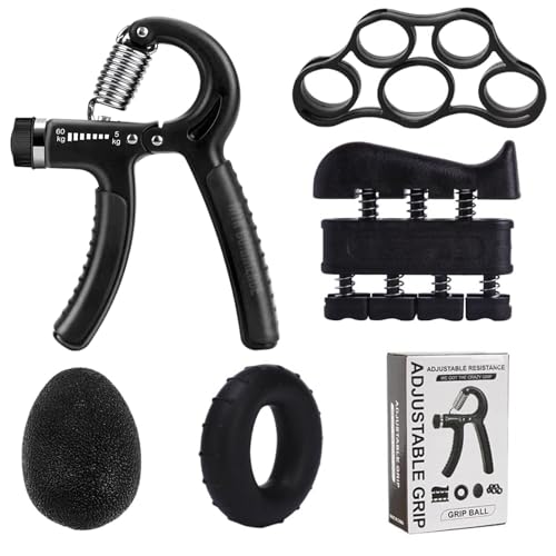 Hand Grip Kit de 5 em 1 Fortalecimento de Mãos Ajustável 5 a 60 kg, Ideal para Reabilitação e Fisioterapia para Artrite, Tendinite e Treino Esportivo