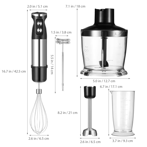 Batidora de Inmersión 5 en 1, Batidora de Mano de 1000 W, 12 Velocidades, Acero Inoxidable 304, Con Vaso Mezclador de 600 ml, Picador de 500 ml, Batidor y Espumador de Leche (Negro)