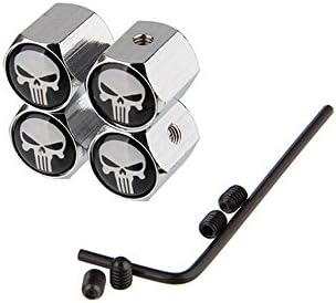 Aryellys Packs Tire Valve Stem Caps Car, Motorcycle Wheel Dust Cover Bike Caps (Skull Punisher 4pc)