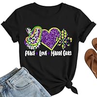 Peace Love Mardi Gras Shirts Women: Fat Tuesday Carnival Tee New Orleans Party Tops Black