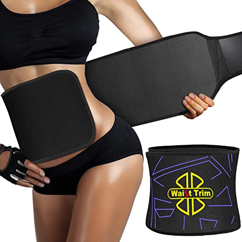 Fovbun Waist Trainer for Women & Men, Sweat Belt for Belly/Back/Lumbar Support, Stretchable Neoprene Sauna Tummy Control Workout Waist Trimmer, 55’’ Long Adjustable Straps, Slimming Body Shaper Black