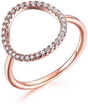 SPILOVE Serend 18k Rose Gold Plated Cubic Zirconia CZ Open Circle O Fashion Halo Ring Mothers Day Gifts, Size 9