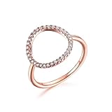 SPILOVE Serend 18k Rose Gold Plated Cubic Zirconia CZ Open Circle O Fashion Halo Ring, Gifts for Graduation
