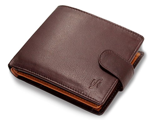 STARHIDE Mens RFID Protection High Quality Luxury Soft Genuine Leather Trifold Wallet Purse Coin Pouch (Brown/Tan) - 1075