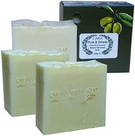 3 x CARIA Pure & Simple unscented Soap Bar All Natural Olive Coconut Oil Cocoa Butter