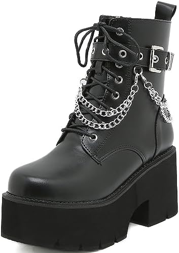 Amazon.com | TNXZ Platform Boots for Women Fashion Block Heel