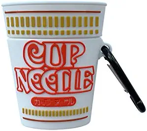 Ultra Thick Soft Silicone Cup Noodle Case with Hook for Apple Airpods 1 2 Air Pods Wireless Earbuds Protective 3D Japanese Creative Cute Lovely Fun Kids Teens