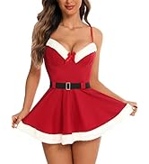 RSLOVE Christmas Lingerie for Women Sexy Santa Lingerie Set Babydoll Chemise Sleepwear