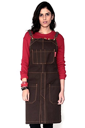Cross-Back Apron - Coffee Brown Canvas - Split-Leg - Brown Leather