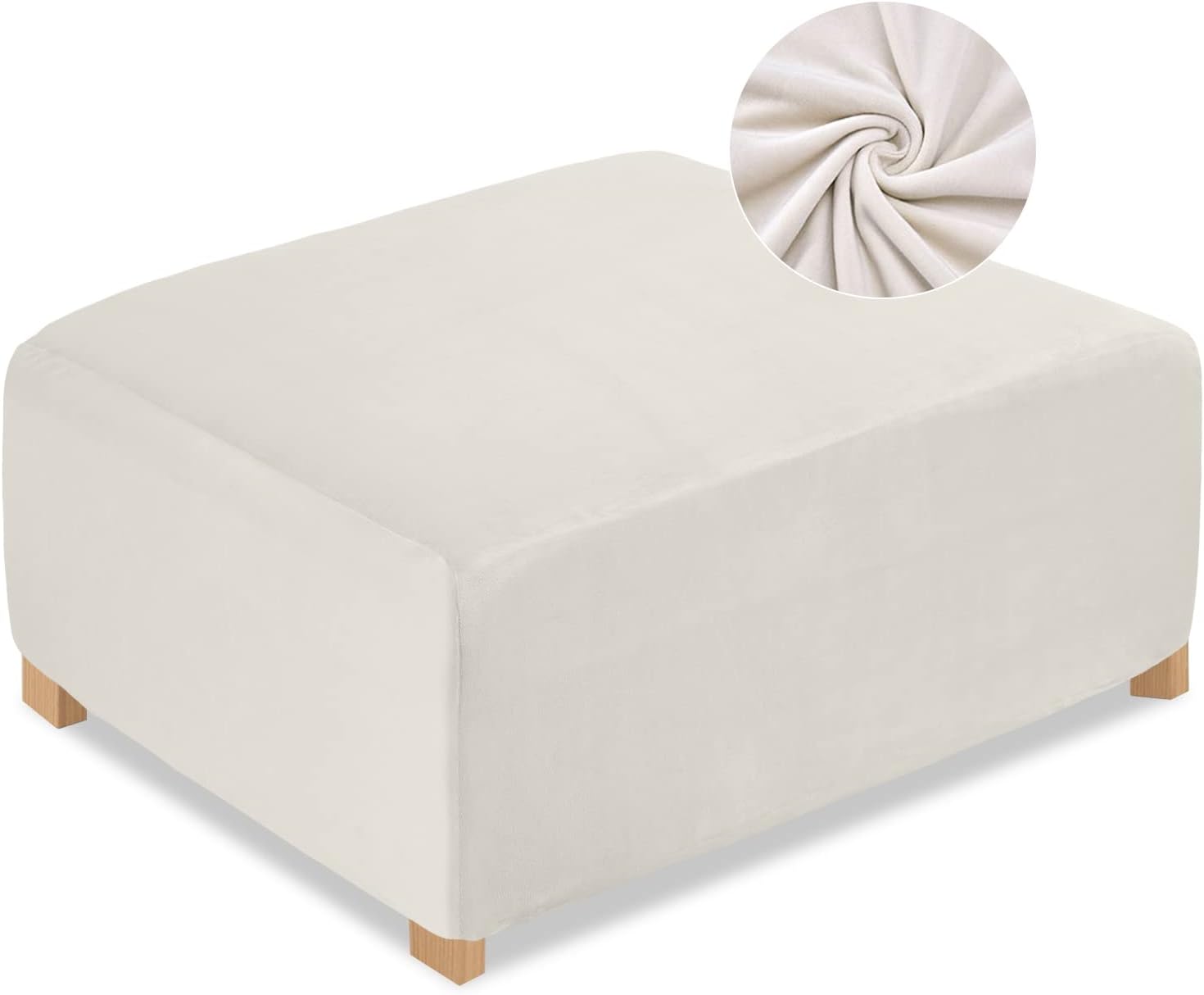 Slipcovers - NeColorLife Square Ottoman Cover Velvet Ottoman Slipcover Thick Stretchable Footrest Stool Covers with Elastic Band for Oversized Ottoman (XX-Large Size,Cream)