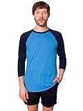 American Apparel  Unisex Poly-Cotton 3/4 Sleeve Raglan Shirt, Heather Lake Blue/Navy, Large
