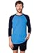 American Apparel  Unisex Poly-Cotton 3/4 Sleeve Raglan Shirt, Heather Lake Blue/Navy, Large