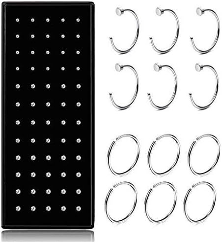 Nose Ring Fake Nose Rings 72PCS Nose Stud Rings Nose Hoop Rings Piercing Pin Body Jewelry Set for Women Men