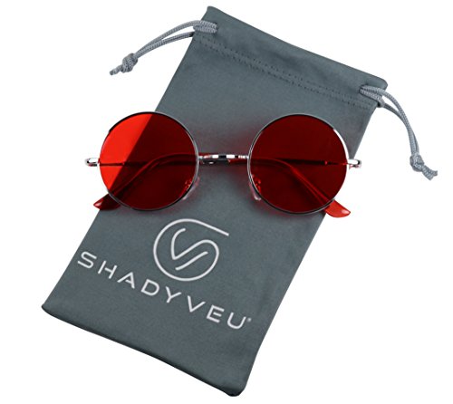 ShadyVEU - Retro Colorful Tint Lennon Style Round Groovy Hippie Wire Sunglasses (Red Lens, 50)